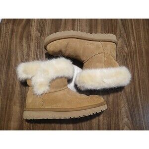 UGG Cathie Women's Fluff Fur Chestnut Boots Tan Size 7 MSRP $170